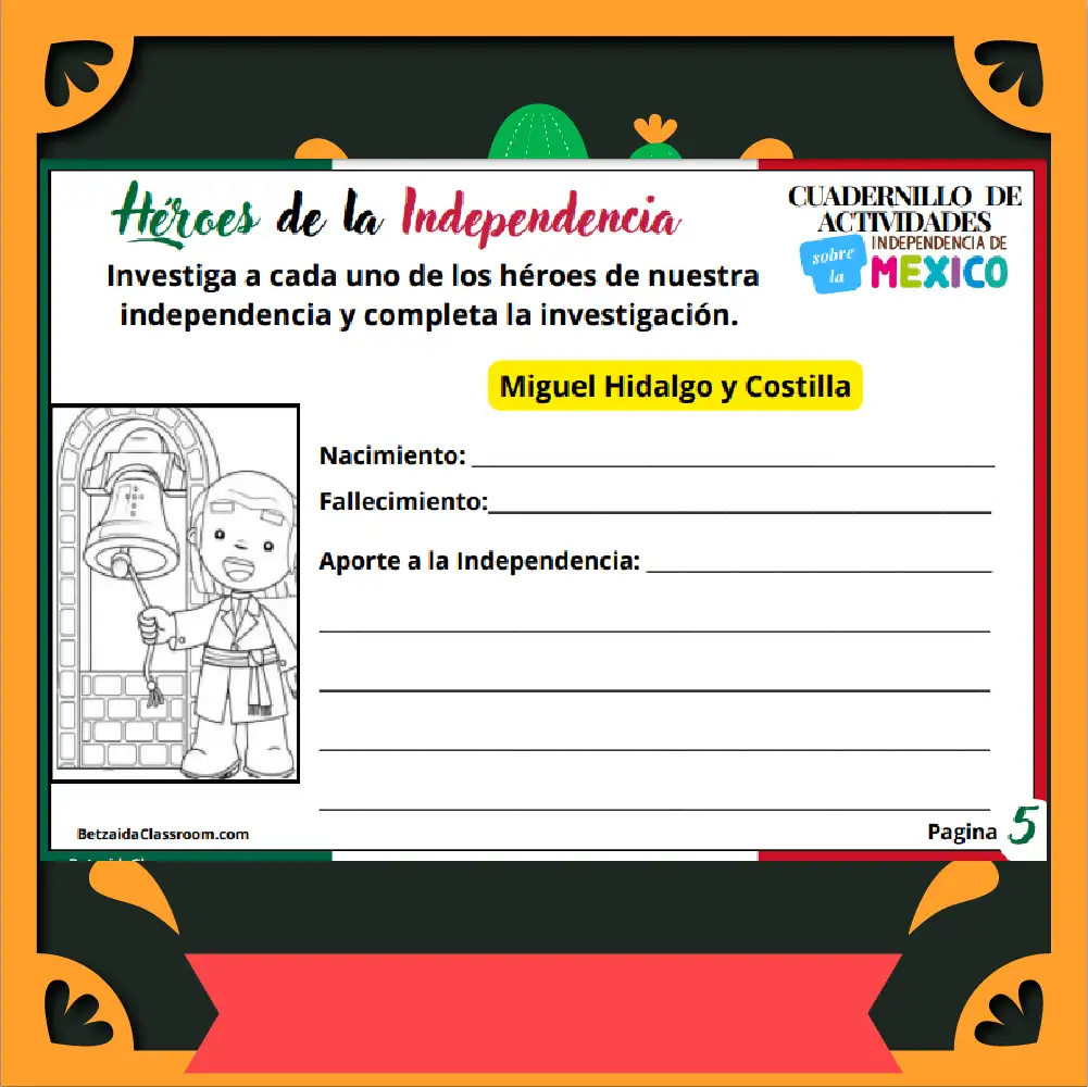 Cuadenillo de actividades de mexico heroes de la patria